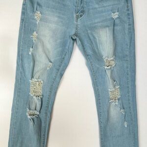 Kunmi Women’s Distressed Blue Jeans Cuffed Hem NWOT
